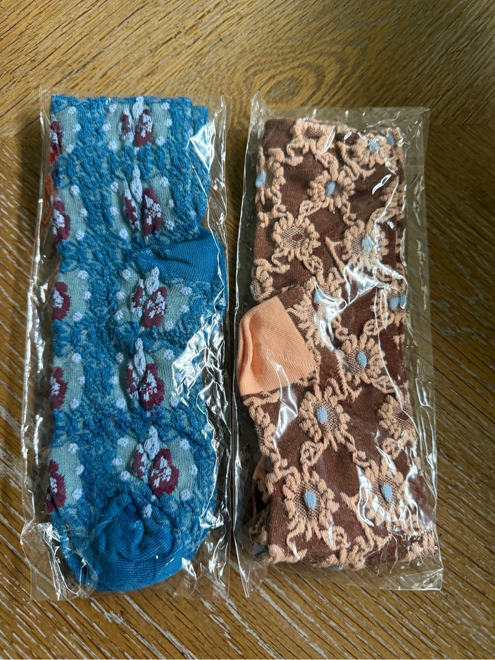 Women’s Floral cottagecore Crew Socks - Blue and Brown